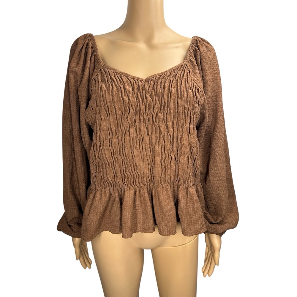 Arula for‎ Xquisite You Brown Long Sleeve Peplum Fitted Blouse Size A/1X